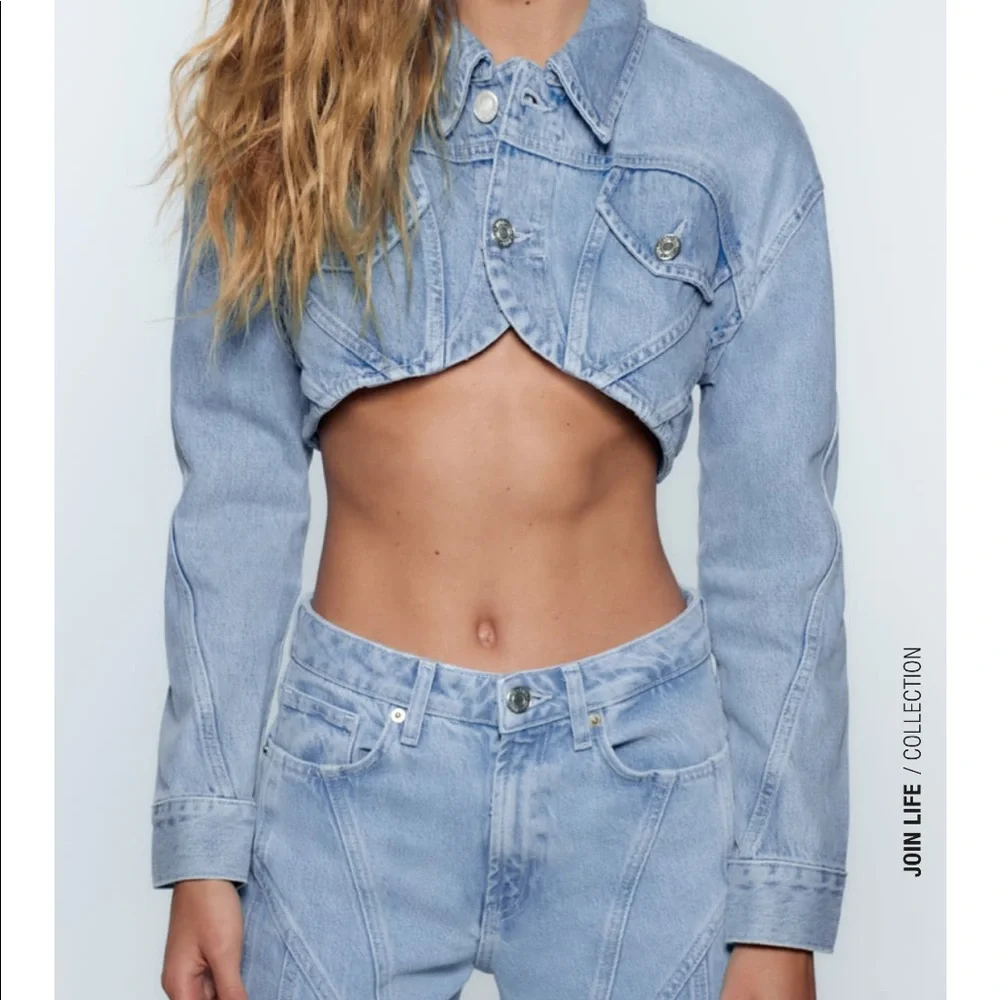 ZARA Cropped Denim Jean Jacket Size M BNWT - Picture 4 of 14